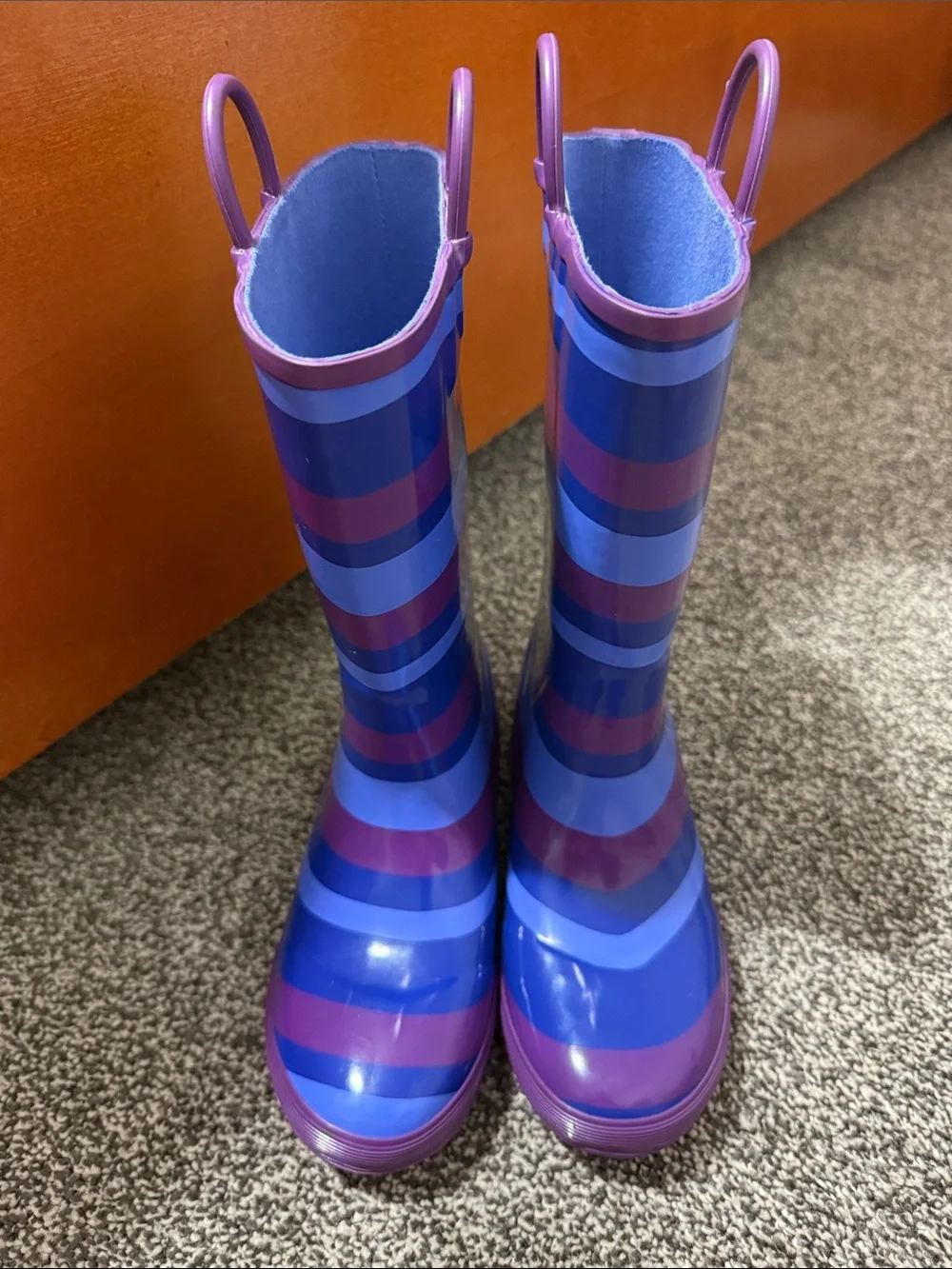 L.L. Bean Kids Striped Rain Boots - Blue & Purple | size 2 kids